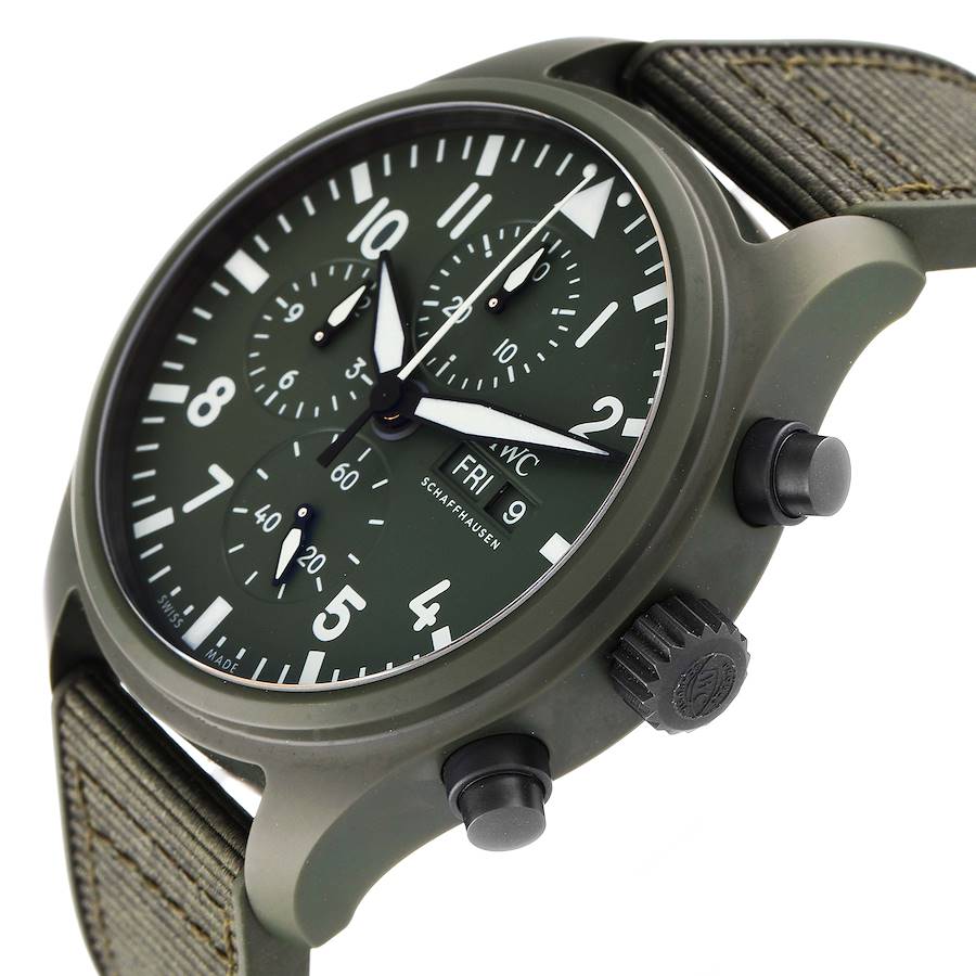 IWC Pilot Top Gun Chronograph Green Ceramic Dial Mens Watch "Woodland" IW389106