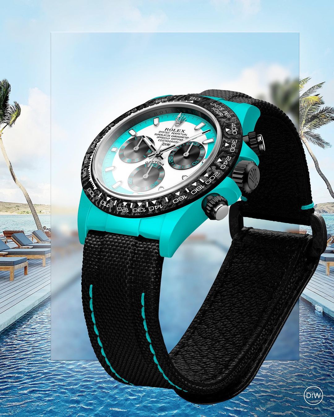 ROLEX Diw Daytona quartz fiber celeste invert 40mm oyster black