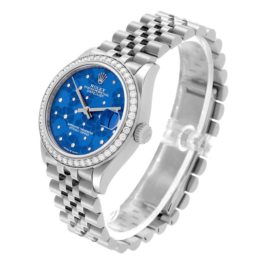 Rolex Datejust 31 Steel White Gold Blue Floral Dial Diamond Ladies Watch 278384