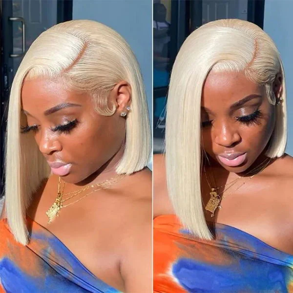 Megalook Bogo Free 13x4 Lace Front #613 Honey Blonde Straight Bob Lace Wigs