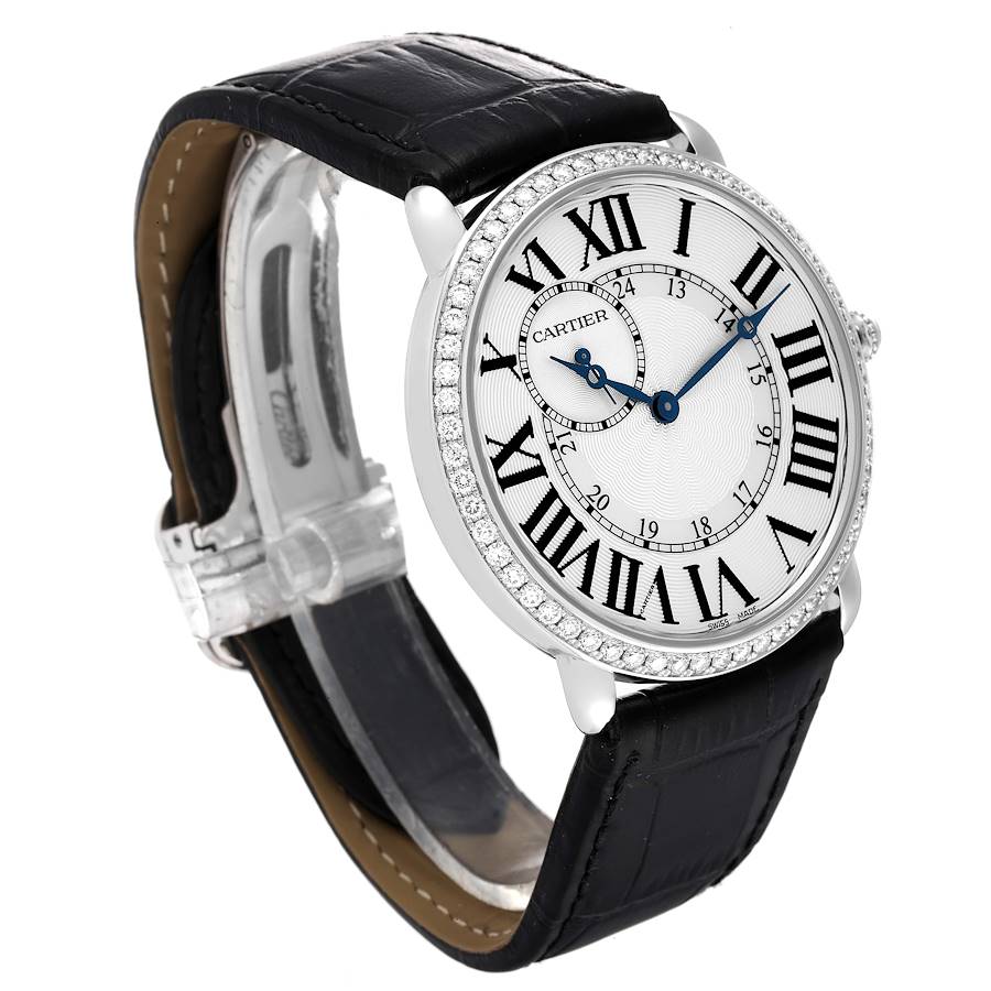Cartier Ronde Louis White Gold Diamond Bezel Mens Watch WR007002