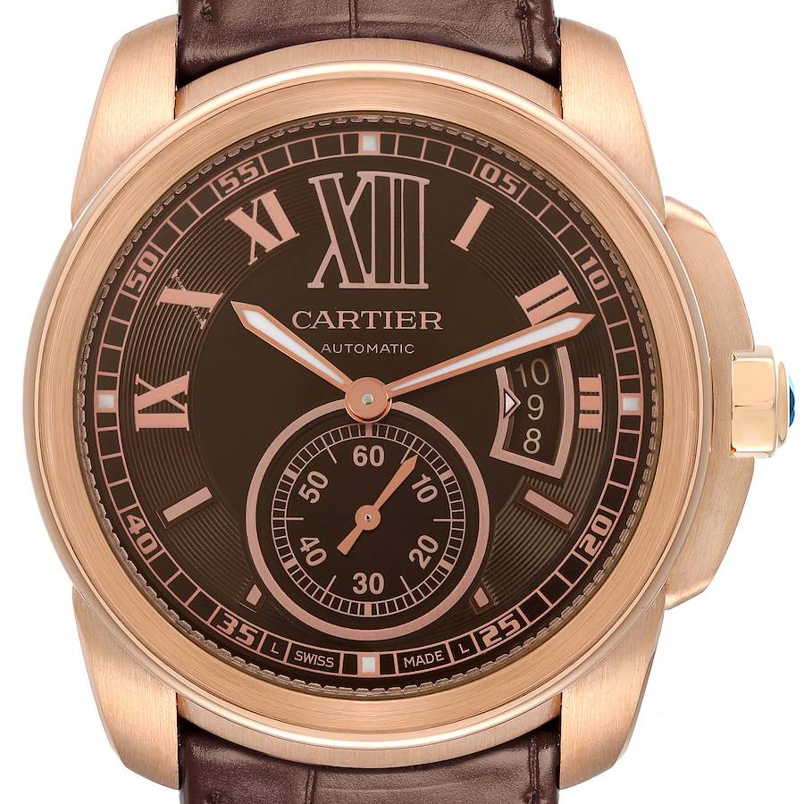 Cartier Calibre Rose Gold Brown Dial Automatic Mens Watch W7100007