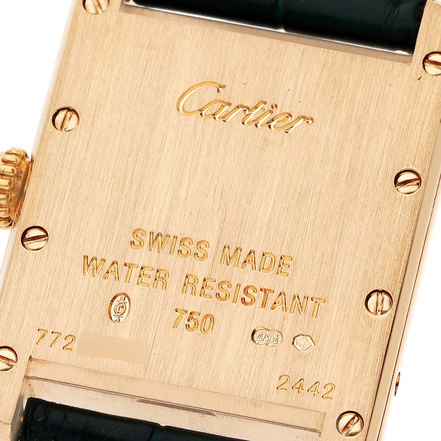 Cartier Tank Louis Small Yellow Gold Green Strap Ladies Watch W1529856 Card