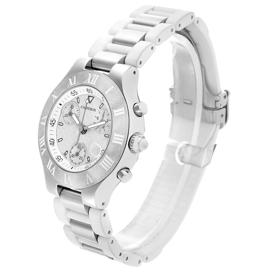 Cartier Must 21 Chronoscaph White Rubber Steel Ladies Watch W10184U2 Papers
