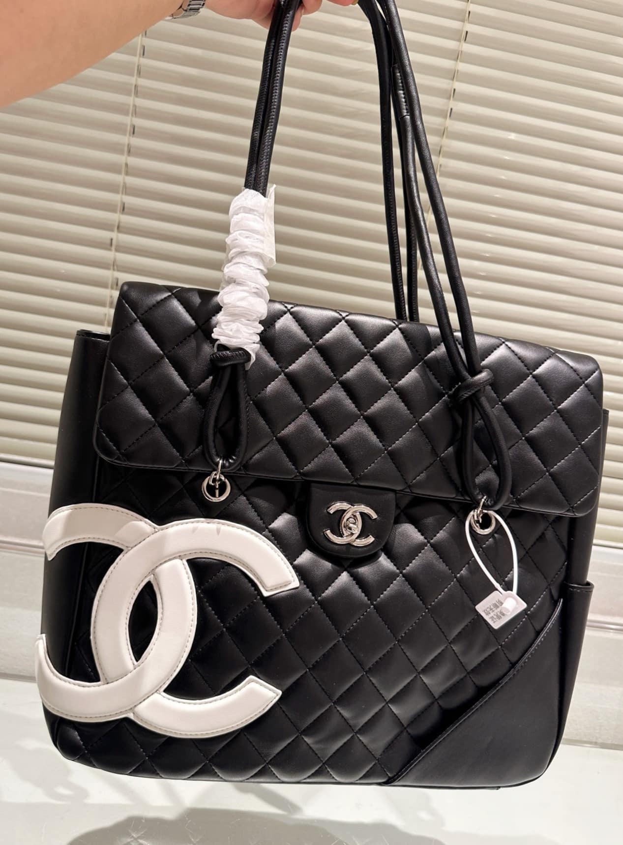 Chanel Cambon Flap Tote Quilted Leather Black 36Cm