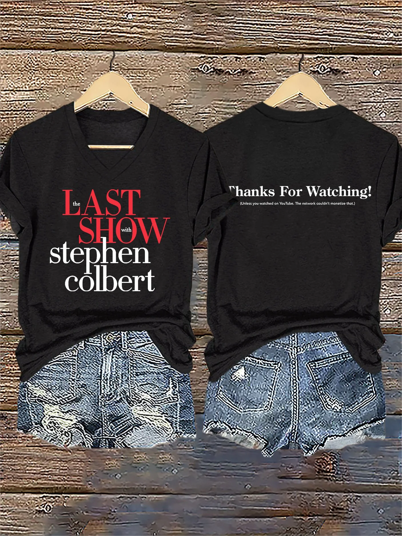 V-Neck Retro Last Show Print T-Shirt