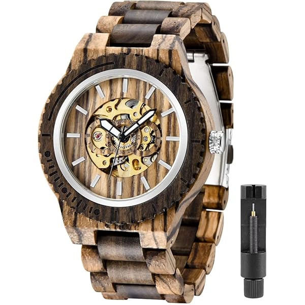 No Battery Fashion Mechanical Wooden Watch for Men, Mechanical Movement Wooden Strap Men's Watch for Father's Day, Birthday M801 (sale by bulk)