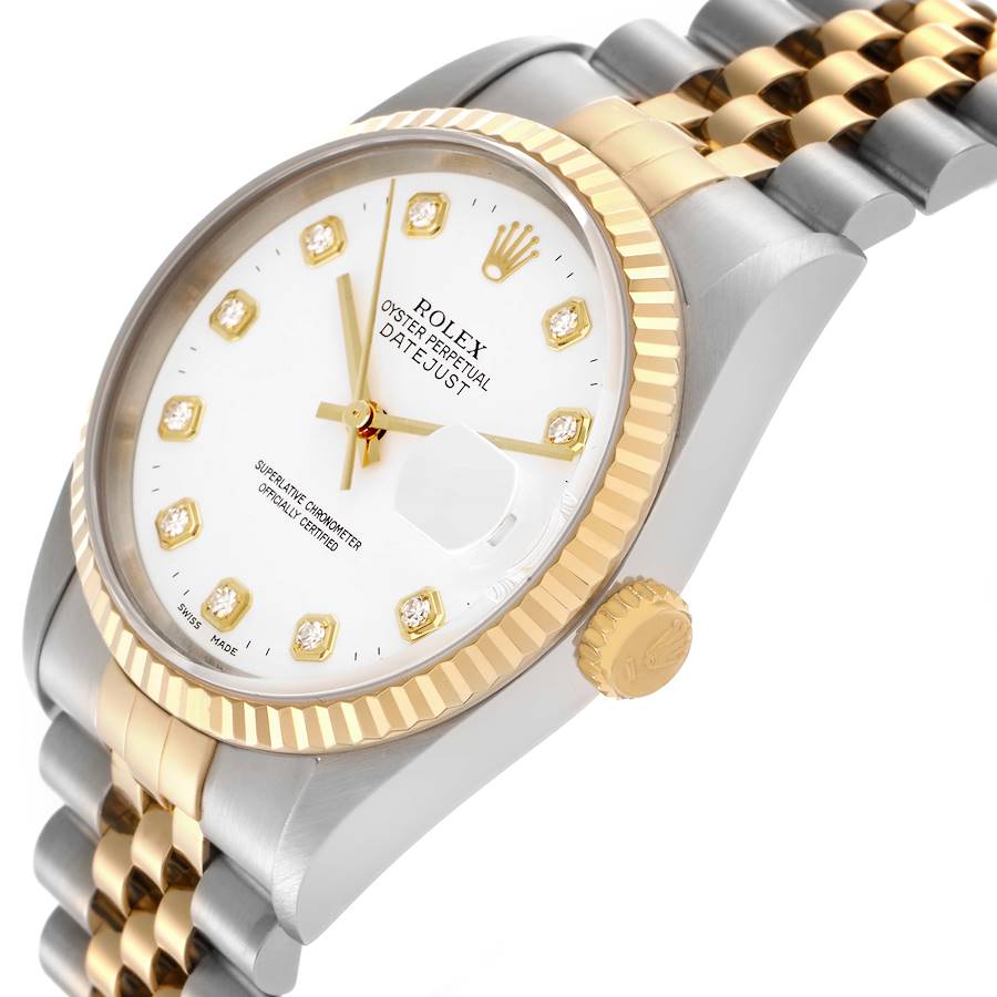 Rolex Datejust Steel Yellow Gold White Diamond Dial Mens Watch 16233