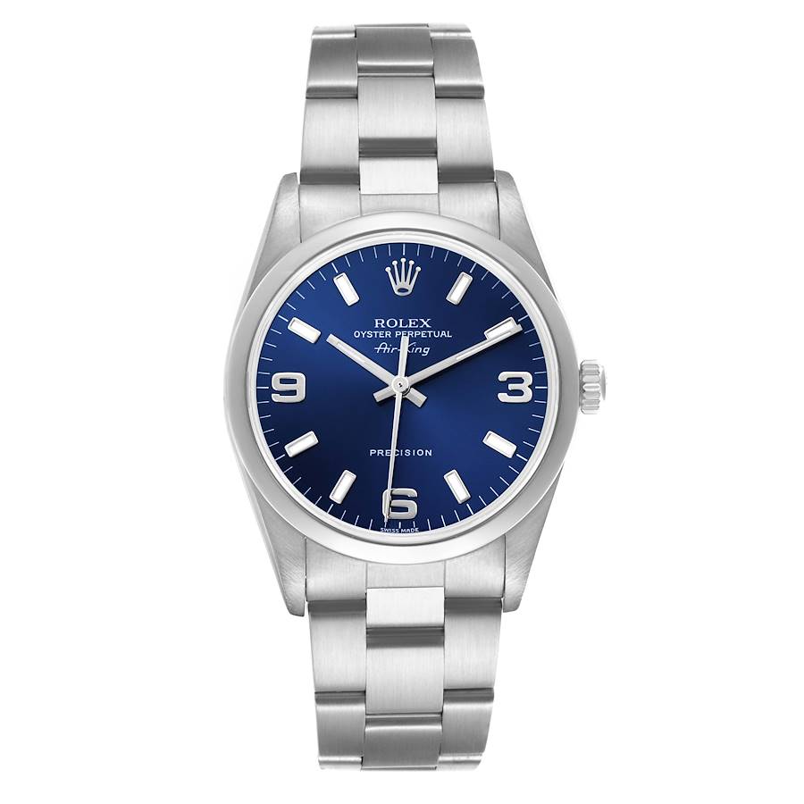 Rolex Air King 34mm Blue Dial Smooth Bezel Steel Mens Watch 14000