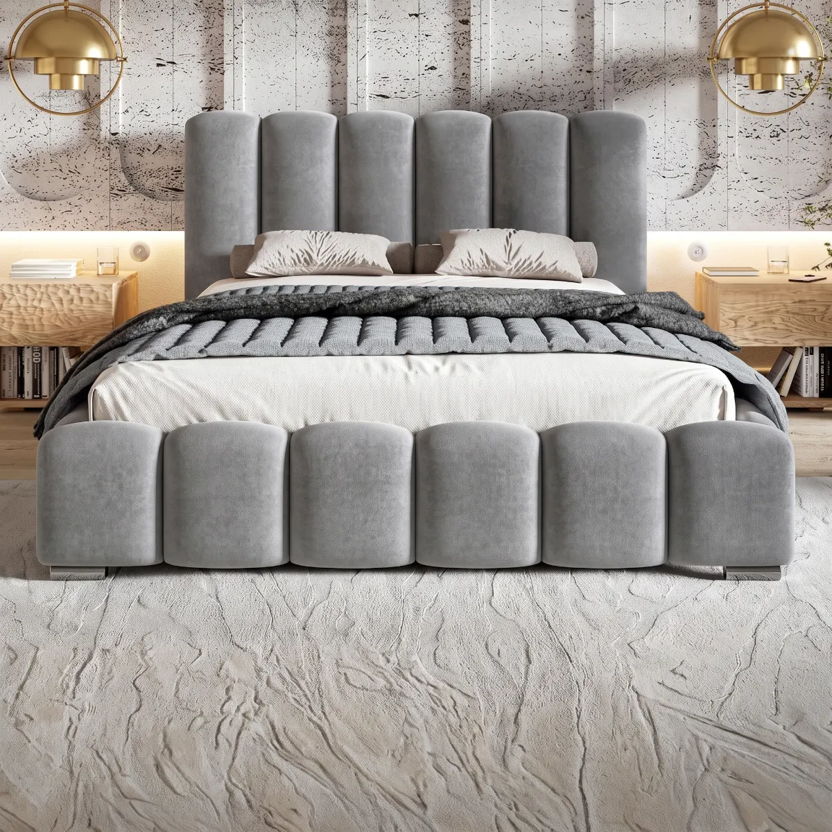 Upholstered Bed Frame with Storage and Headboard