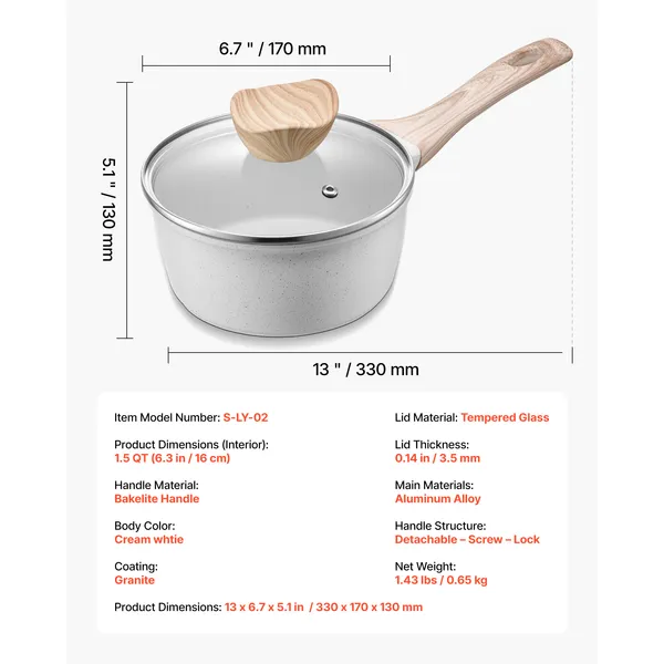 1.5 QT Saucepan Nonstick Saucepan with Tempered Glass