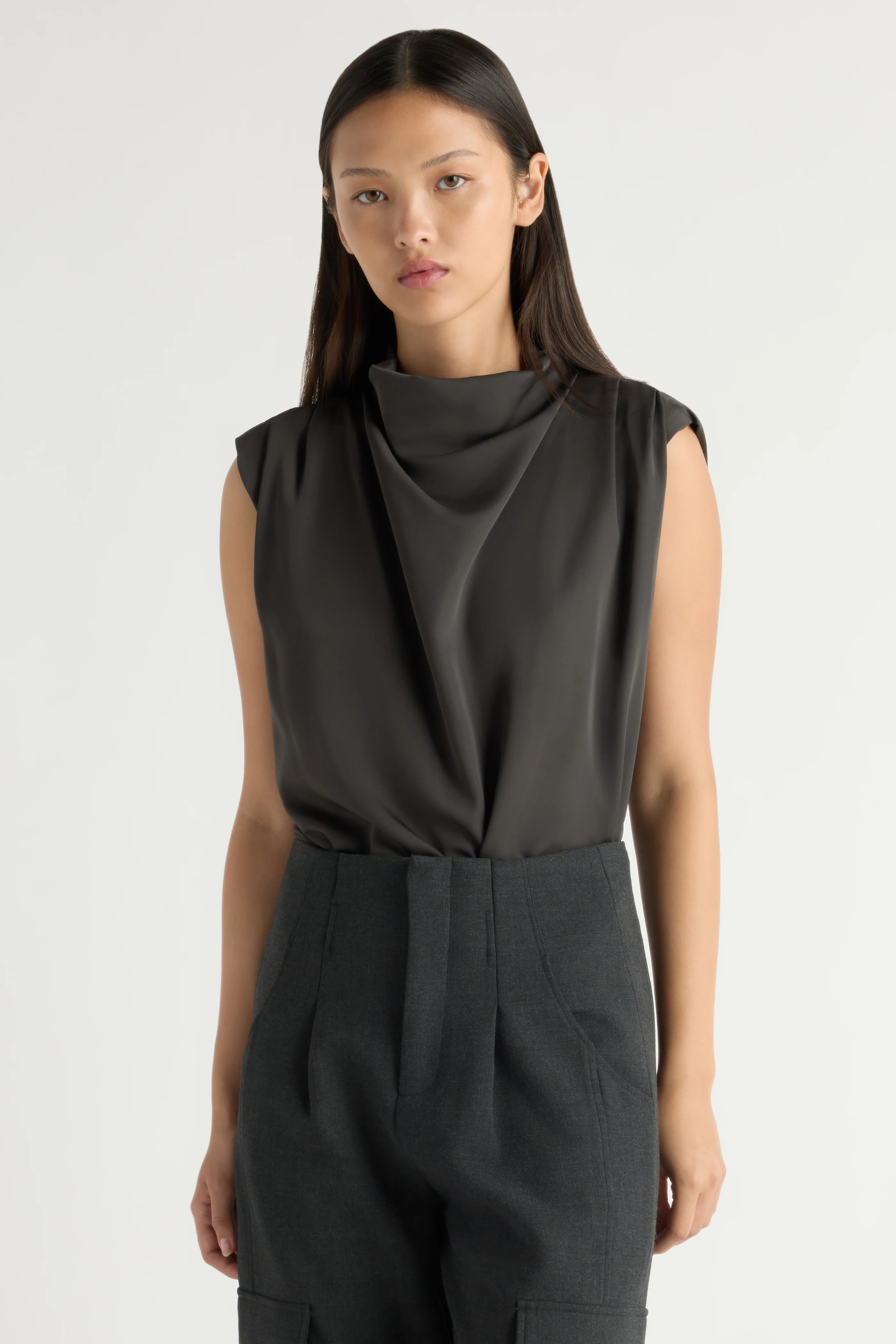 Allegra Gathered-Neck Sleeveless Blouse