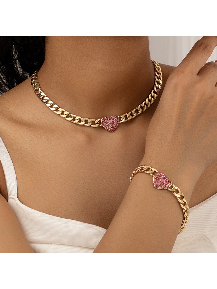 Chic Heart Pattern Chain Bracelet Necklaces Set
