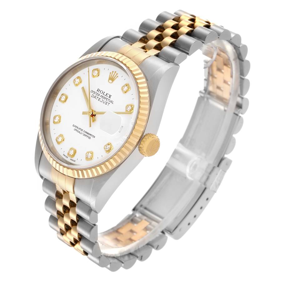 Rolex Datejust Steel Yellow Gold White Diamond Dial Mens Watch 16233