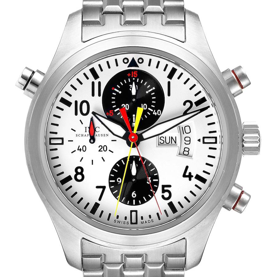 IWC Rattrapante Chronograph Panda Dial Limited Edition German National Team Steel Mens Watch IW371803