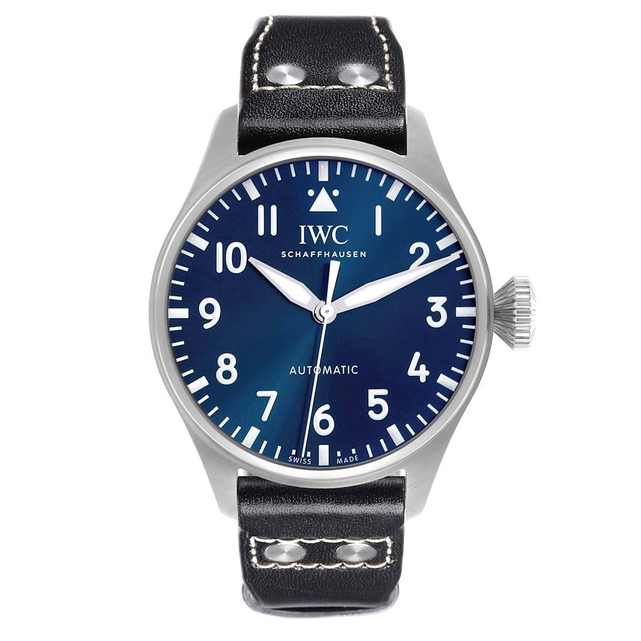 IWC Big Pilots 43mm Steel Blue Dial Brown Strap Mens Watch IW329303