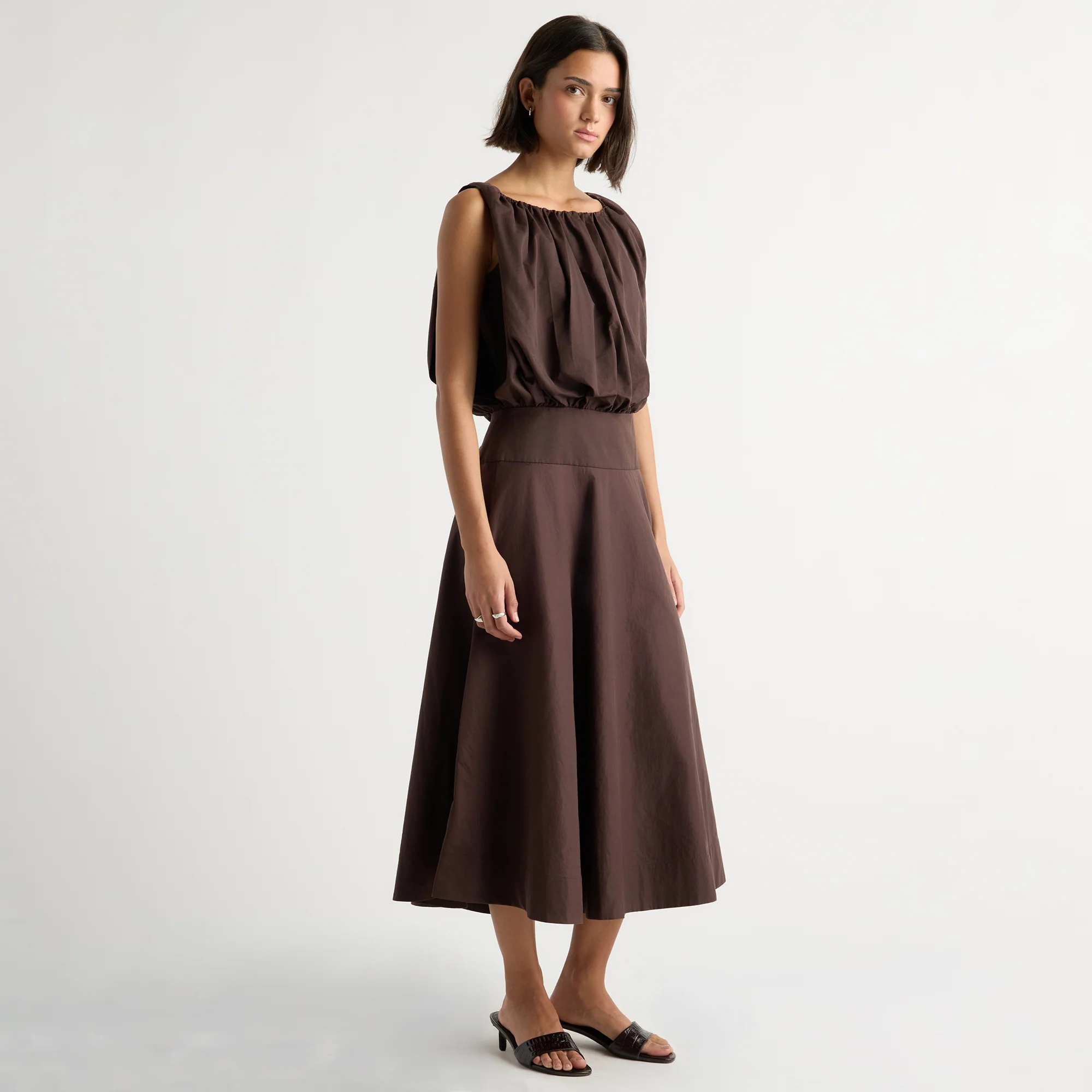 Naina Shirred Blouson Wide-Neck Dress
