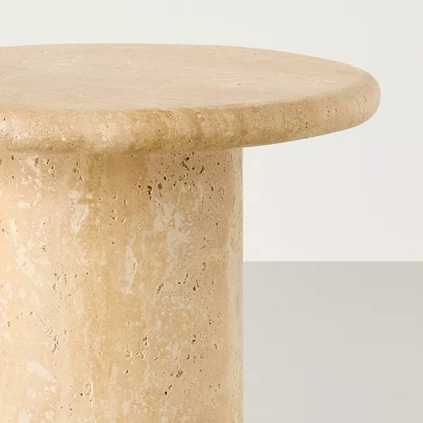 Round Travertine Bedside Accent Table