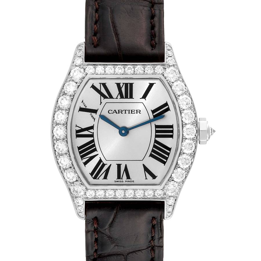 Cartier Tortue White Gold Diamond Black Strap Ladies Watch WA507231