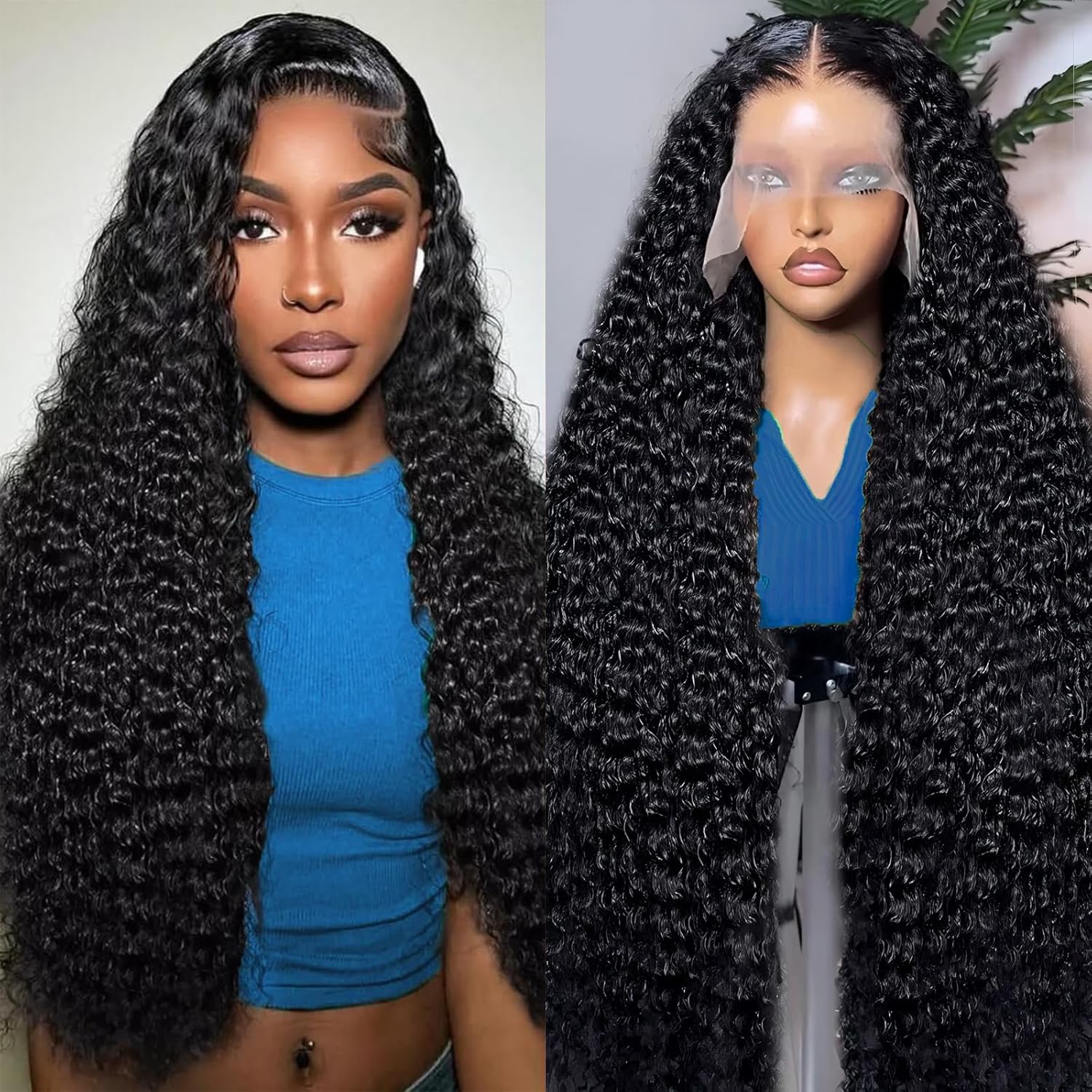 Megalook 30 Inch 13x4 Lace Frontal Natural Black Curly Invisible Knots Breathable Cap