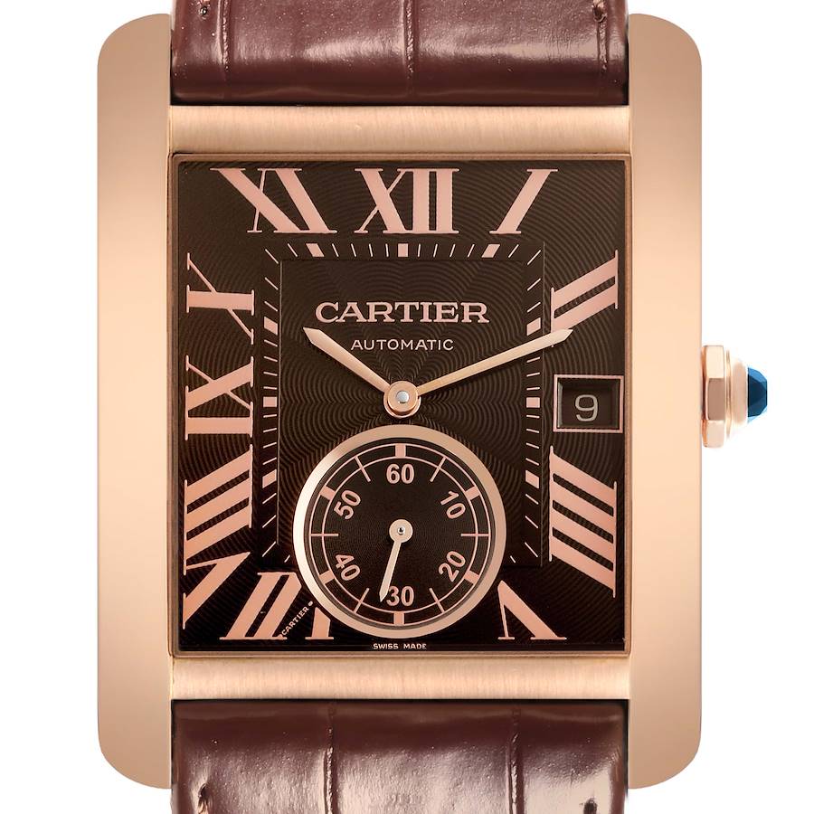 Cartier Tank MC Rose Gold Brown Dial Brown Strap Mens Watch W5330002