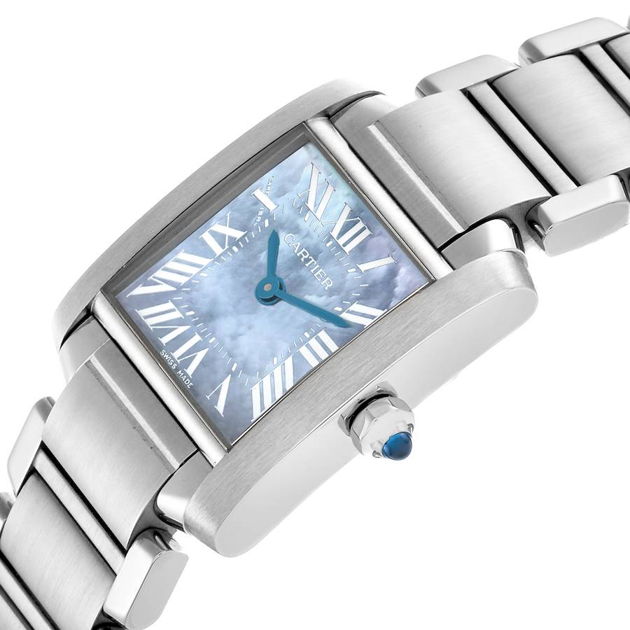 Cartier Tank Francaise Blue Mother Of Pearl Dial Steel Ladies Watch W51034Q3
