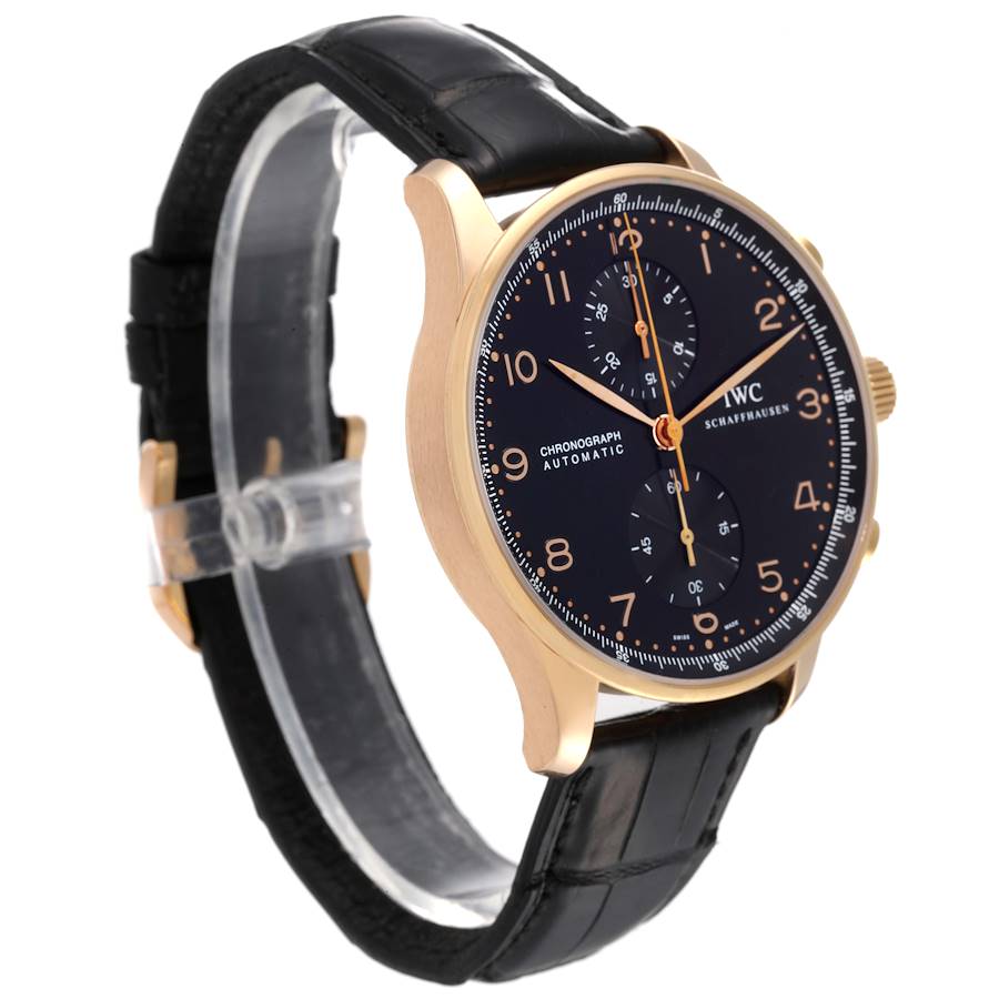 IWC Portuguese Chronograph Black Dial Rose Gold Mens Watch IW371415