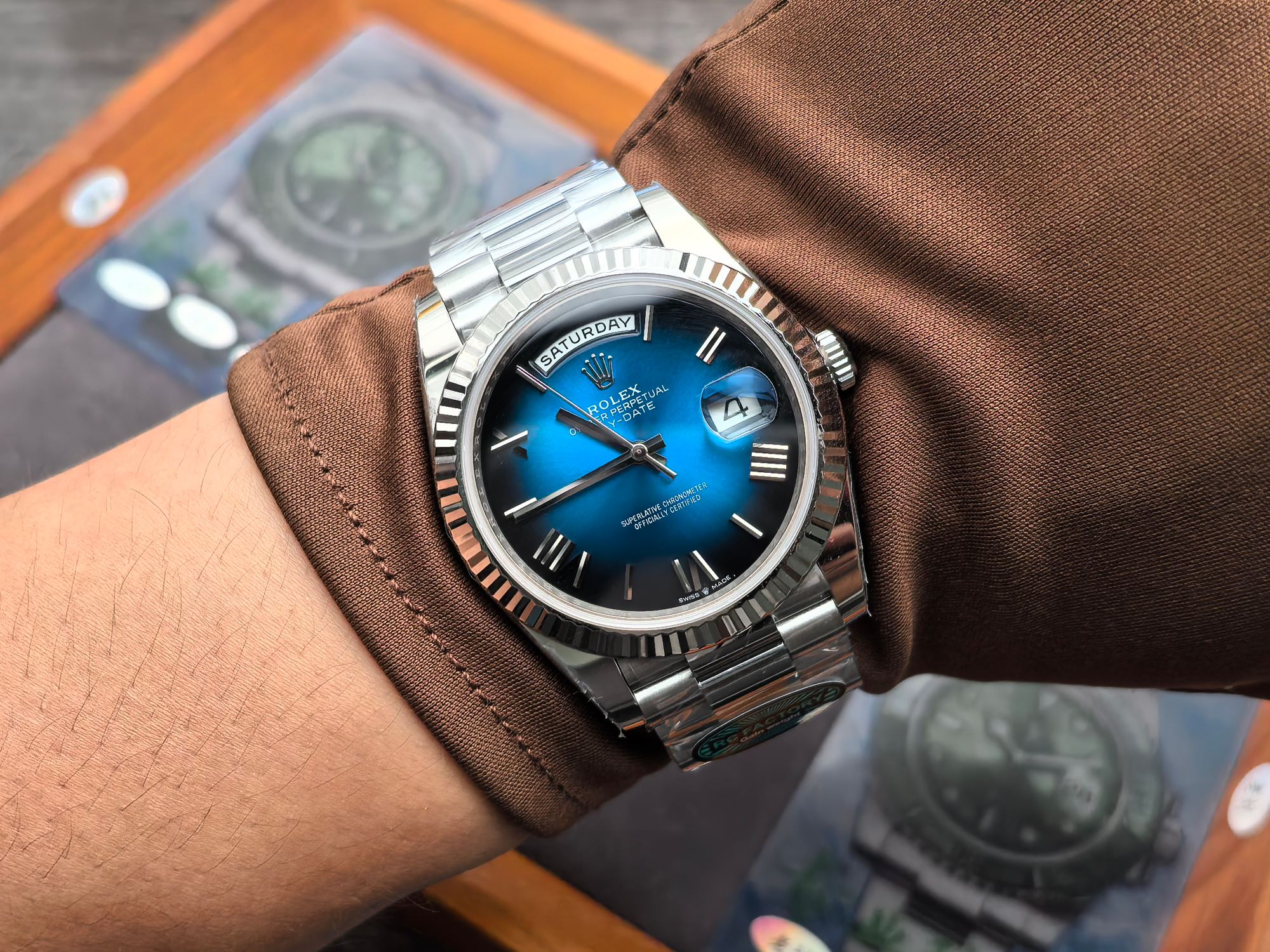 Rolex Day Date 40 White Gold Blue Ombre Dial M228236 0024