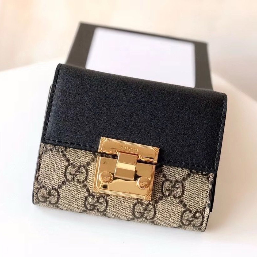 Gucci GG Supreme Padlock Wallet Black And Beige 11cm 779799 KLQIG 8575