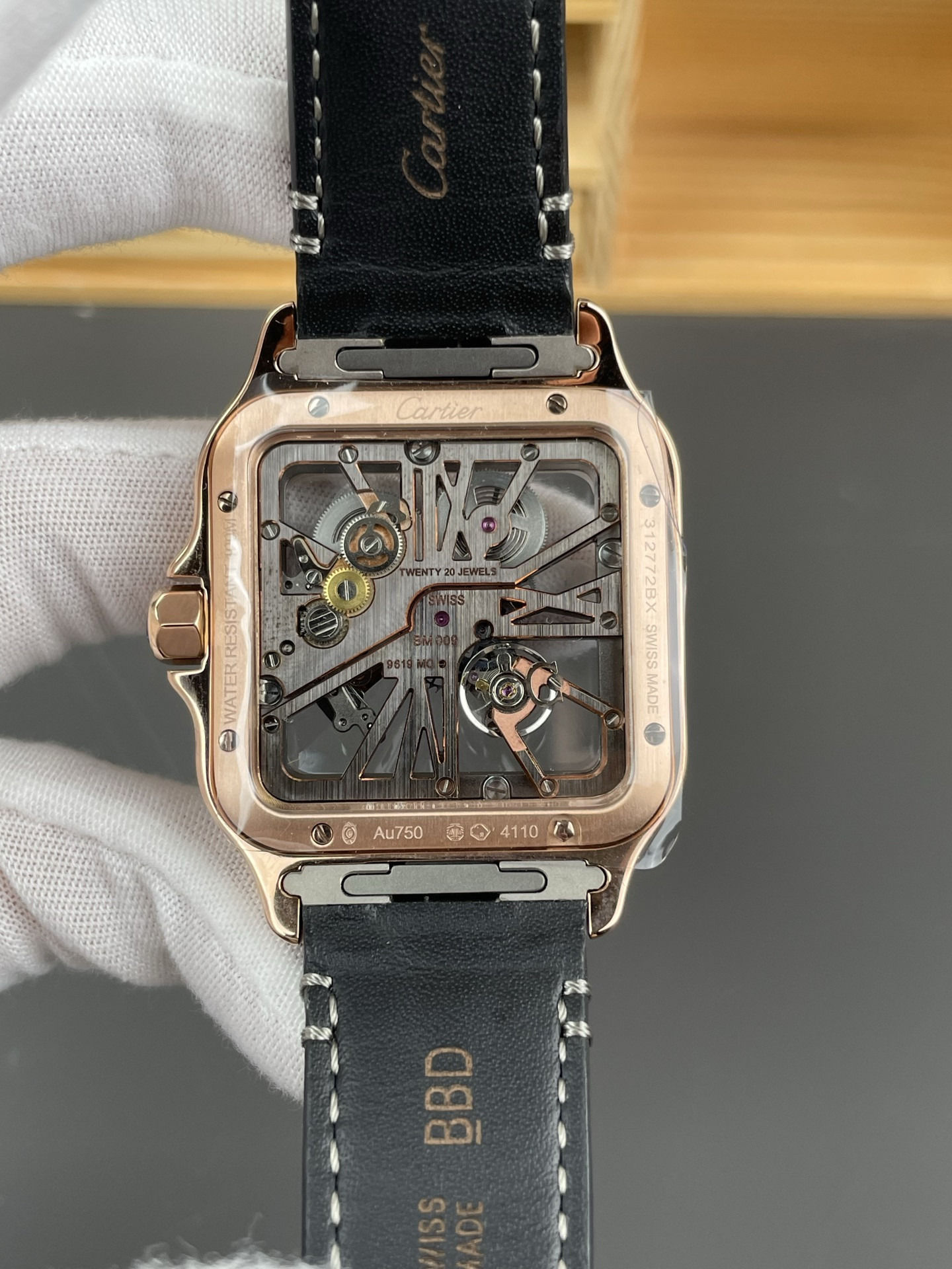 Santos Skeleton Series Leather Strap Rose Gold Dial