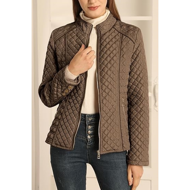 Women's Stand Collar Lightweight Quilted Puffer Jacket