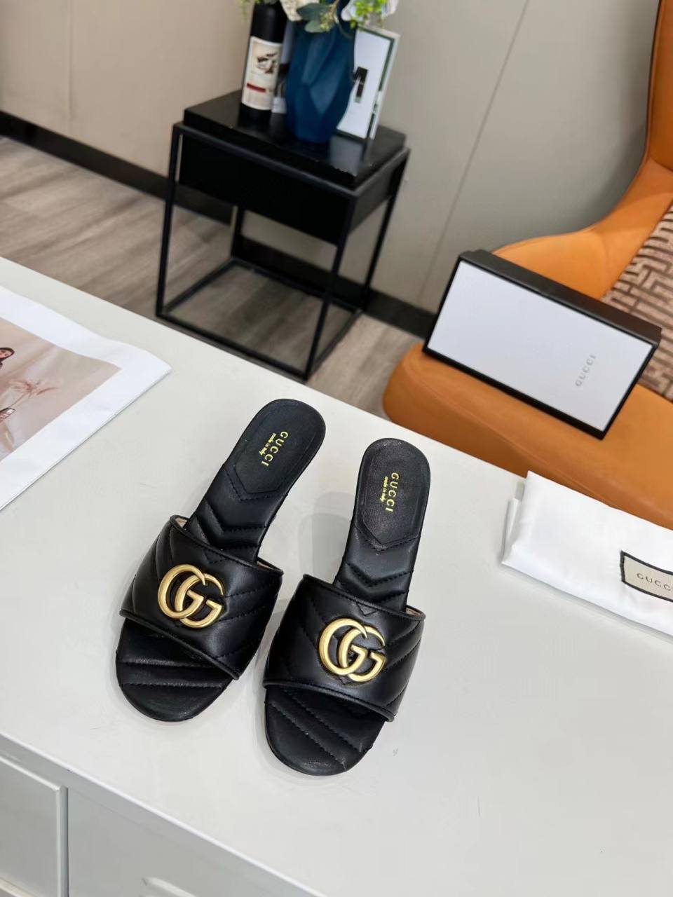 Gucci Marmont Double G Slide Sandal Black 674839 Bko00 1000