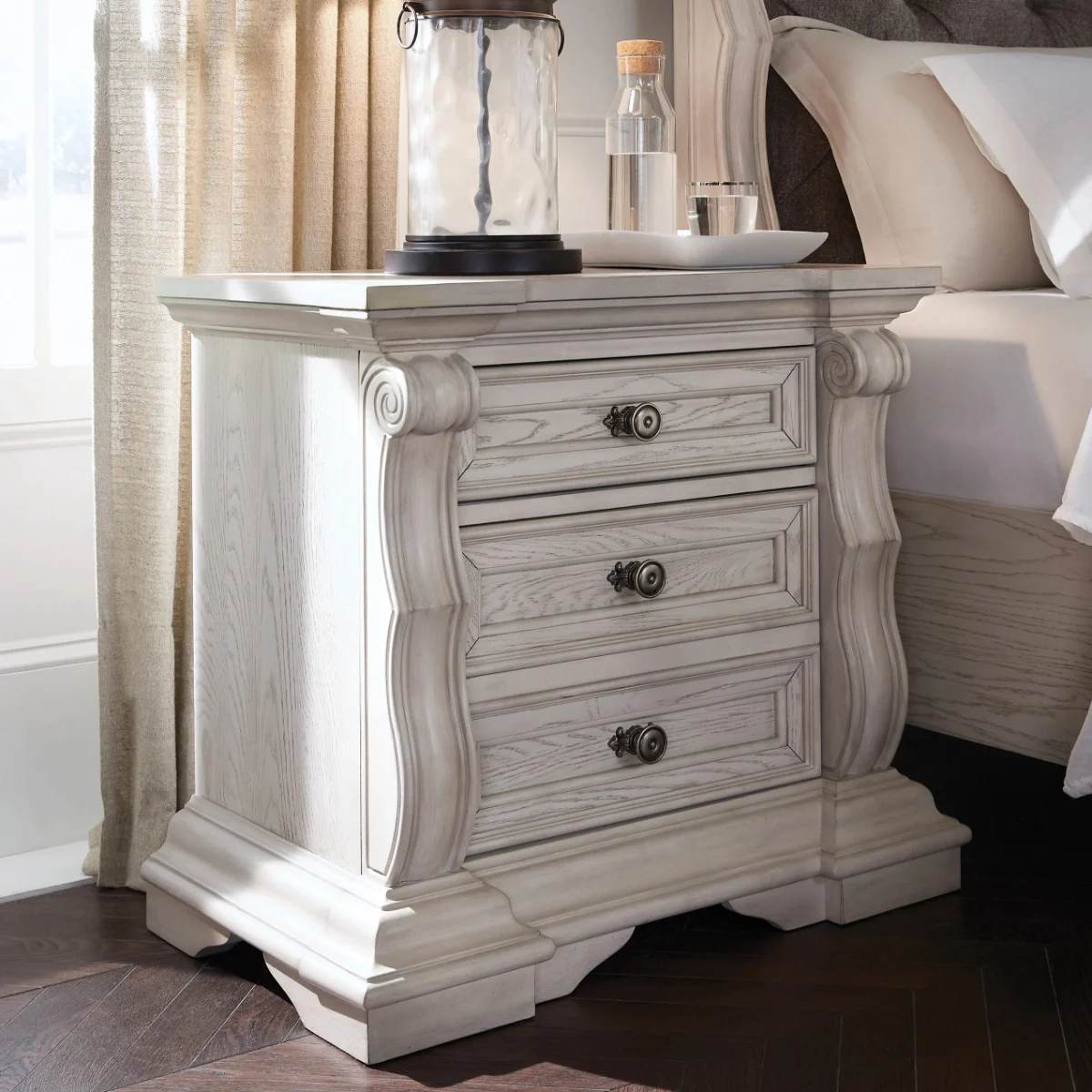 Vintage Elegance Three Drawer Bedside