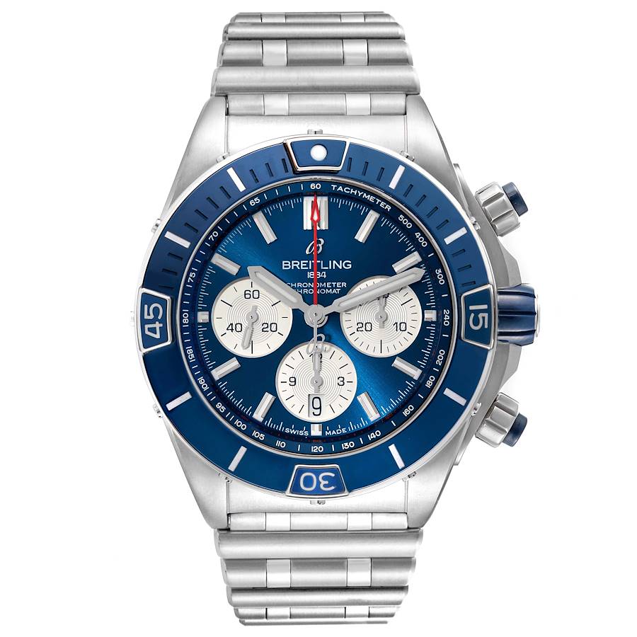 Breitling Super Chronomat B01 Blue Dial Steel Mens Watch AB0136