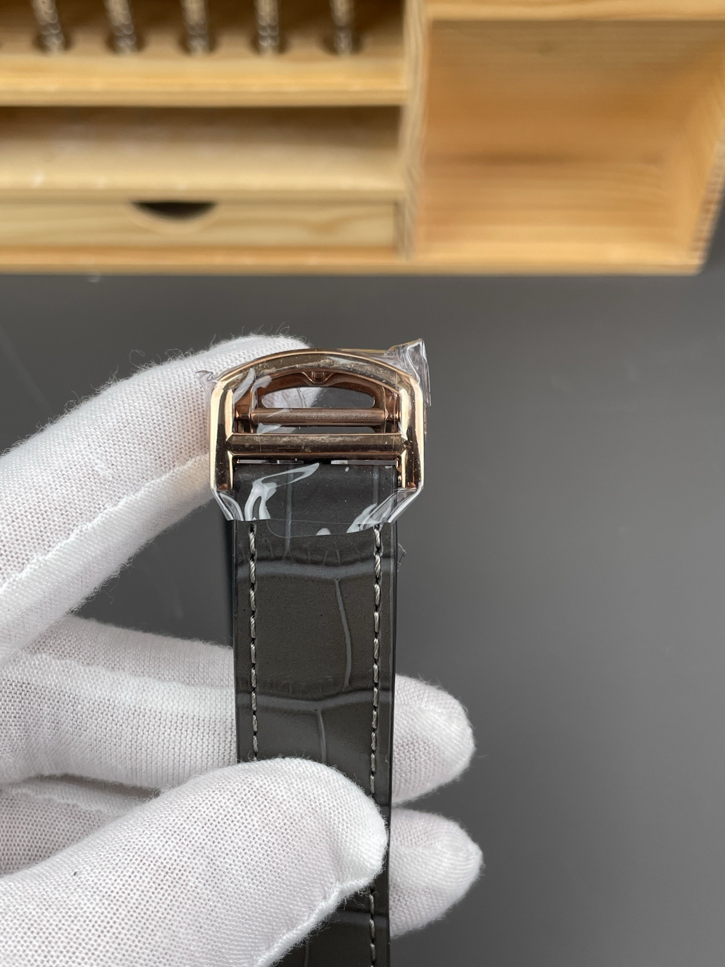 Santos Skeleton Series Leather Strap Rose Gold Dial