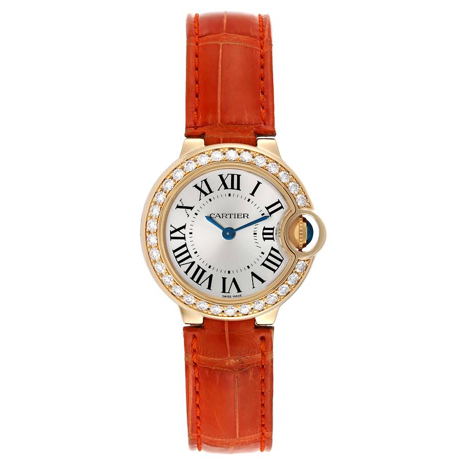 Cartier Ballon Bleu 28mm Yellow Gold Diamond Bezel Ladies Watch WE900151
