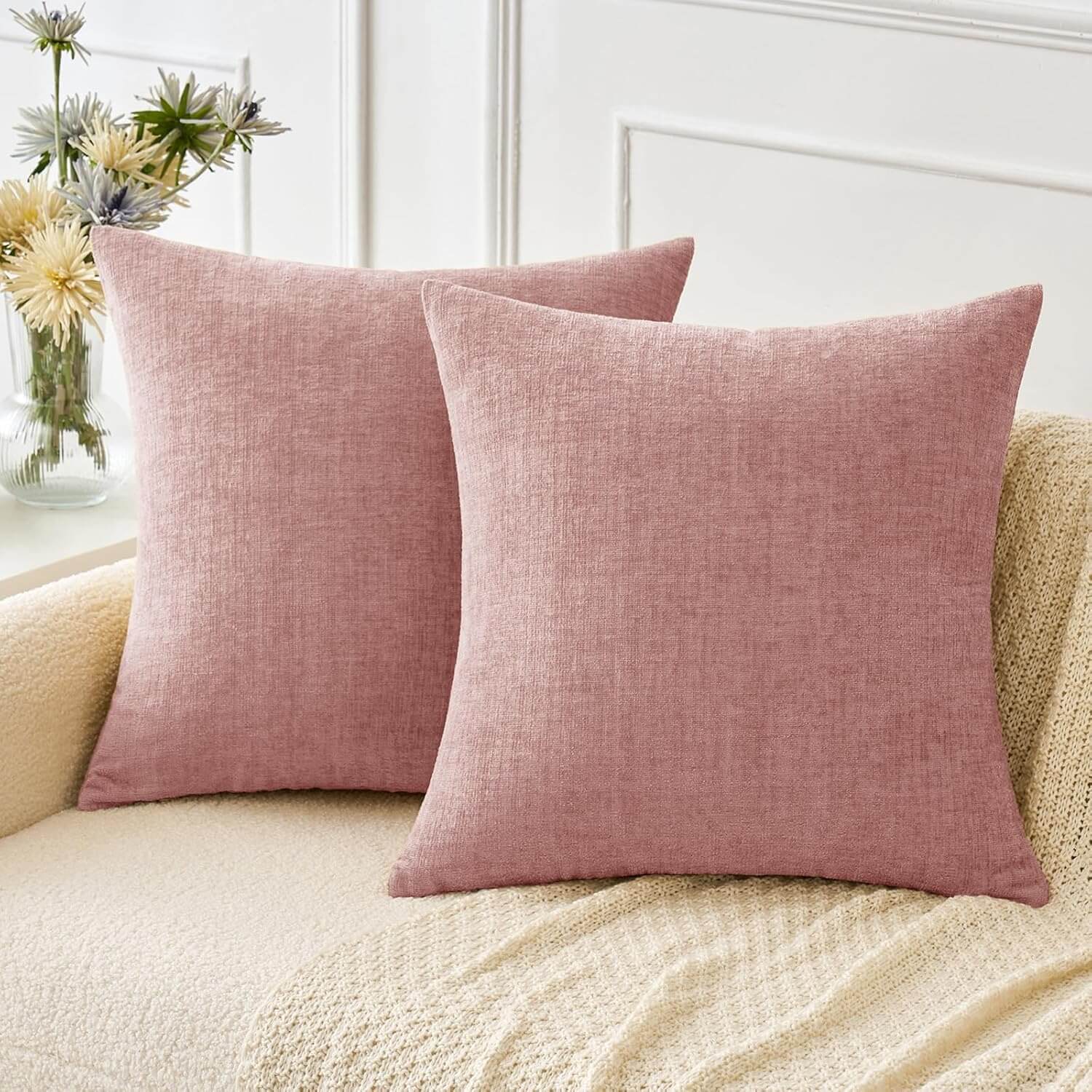 Soft Chenille Solid Dyed Pillow Covers (Pack of 2)