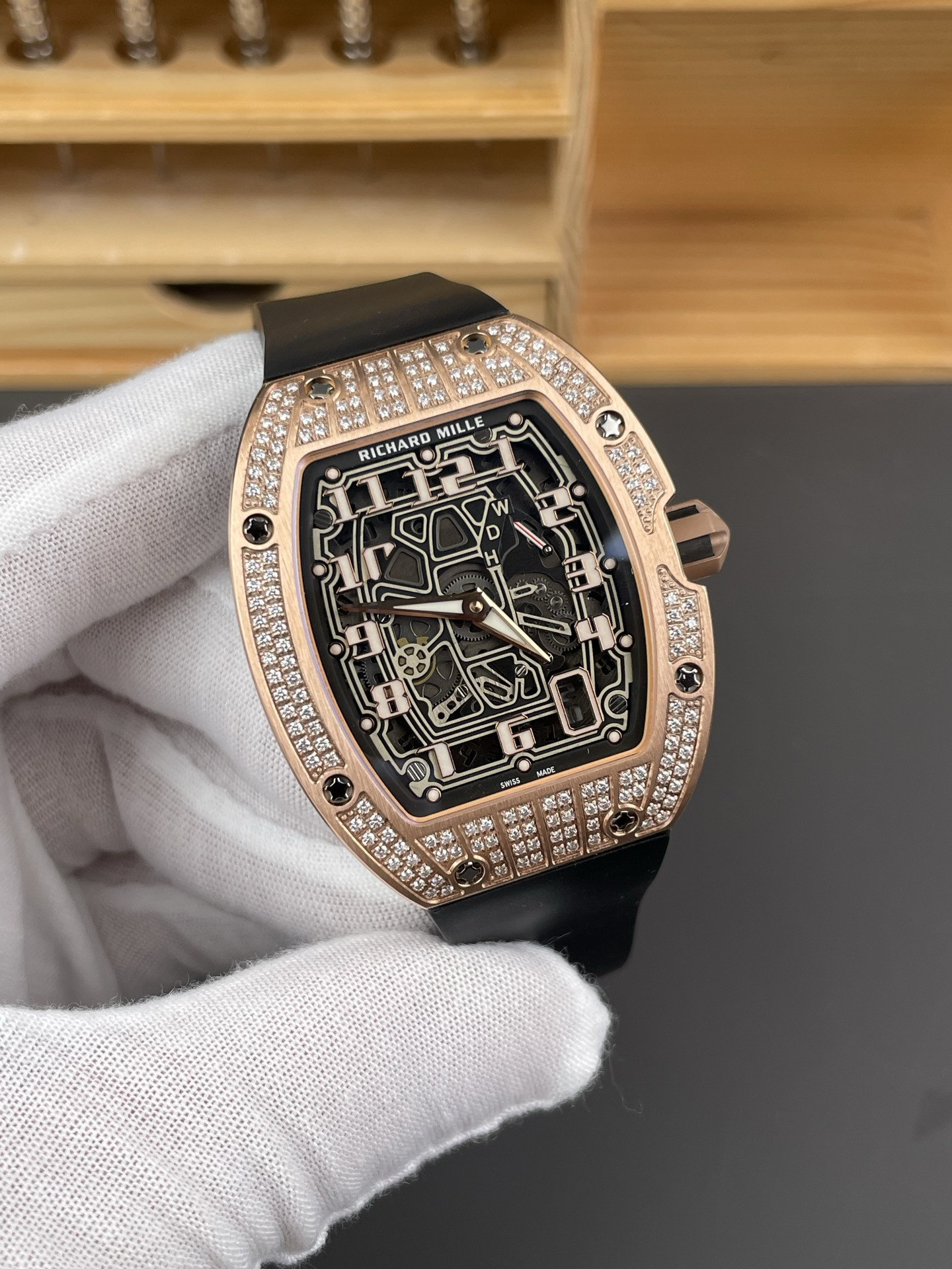 RM67-01 Full Diamond Rose Gold Case