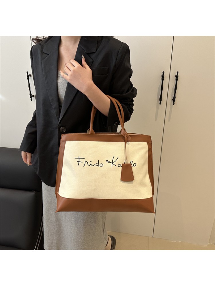Colorblock Letter Zipper Nylon Tote Bag