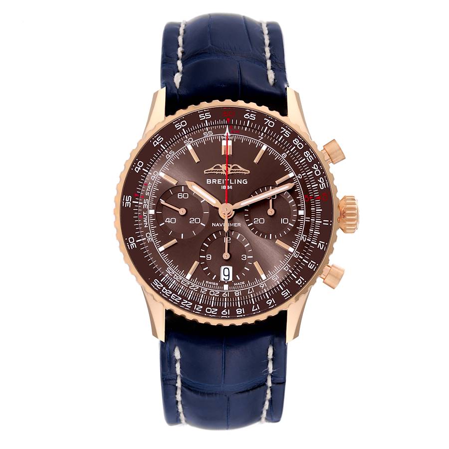 Breitling Navitimer B01 41mm Limited Edition Rose Gold Brown Dial Mens Watch RB0139
