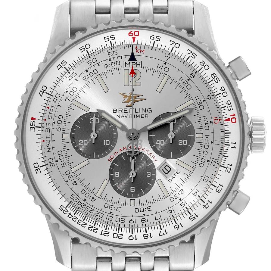 Breitling Navitimer 50th Anniversary Silver Dial Mens Watch A41322