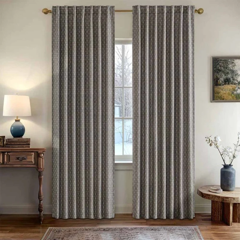 Custom Textured Geometric Linen Curtains (2 Panels)