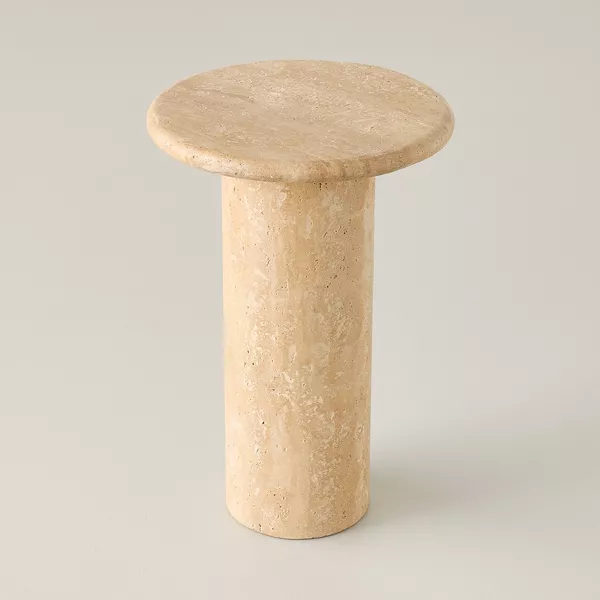 Round Travertine Bedside Accent Table