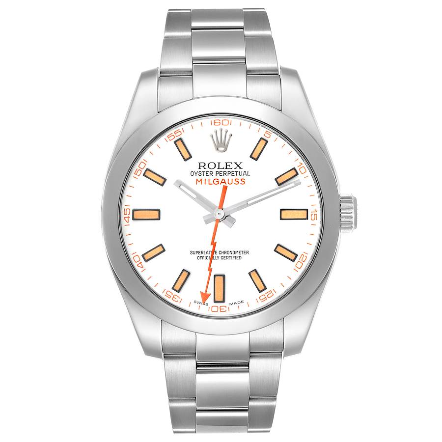 Rolex Milgauss White Orange Dial Steel Mens Watch 116400