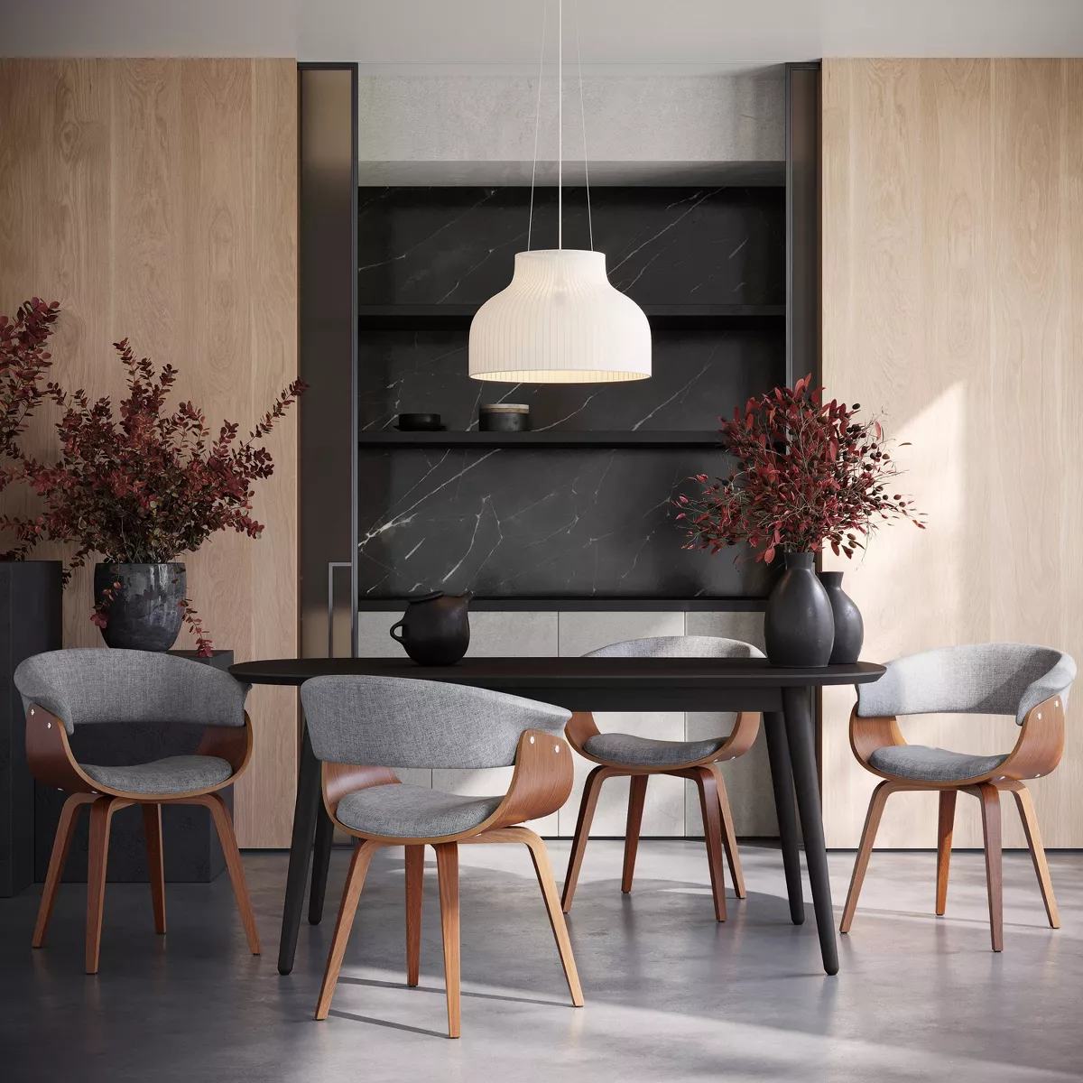 Upholstered Mid-Century Dining Chairs with Walnut Legs