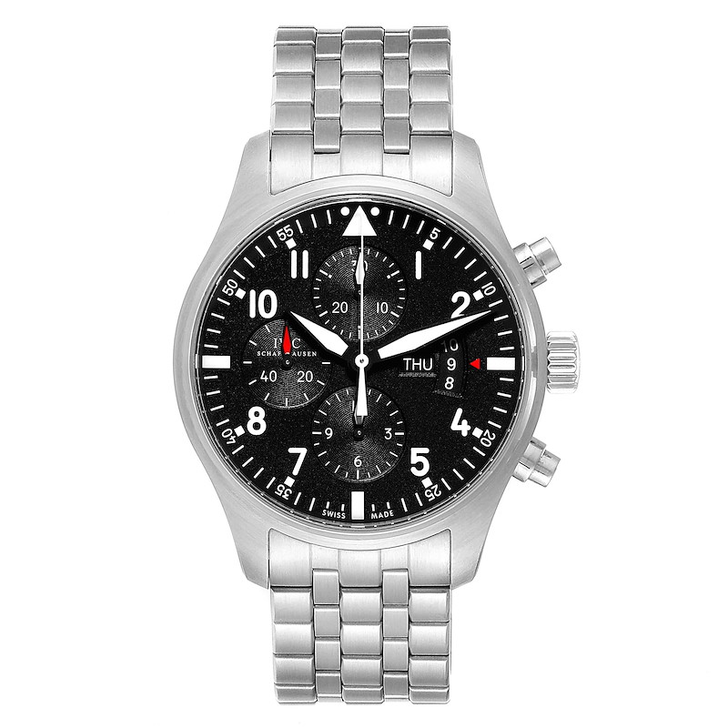 IWC Pilot Black Dial Chronograph Steel Mens Watch IW377704