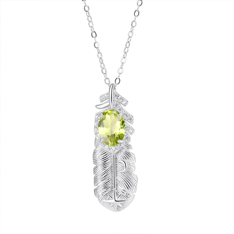 GemVibra Feather Pendant Necklace with Natural Multi-Gemstones (Amethyst, Citrine, Aquamarine, Peridot, Garnet)