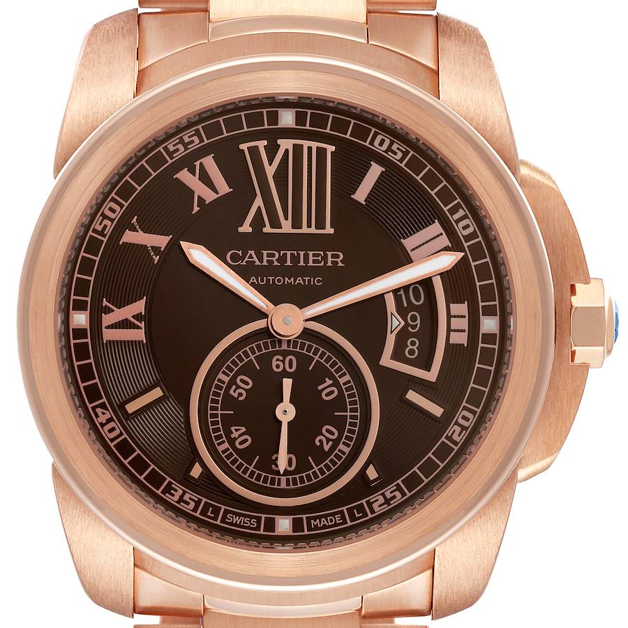 Cartier Calibre Rose Gold Brown Dial Automatic Mens Watch W7100040