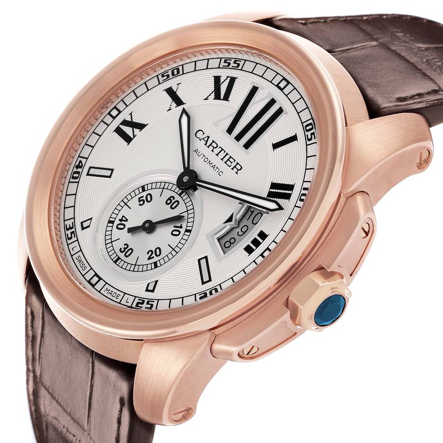 Cartier Calibre Rose Gold Silver Dial Automatic Mens Watch W7100009