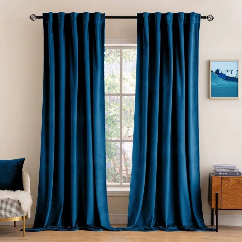Custom Velvet Curtains Luxury Blackout Curtains  (2 Panels) - Peacock Blue
